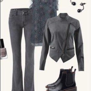 Women's CAbi Shadow Slim Boot Cut Charcoal Grey Blue Jeans Size 4